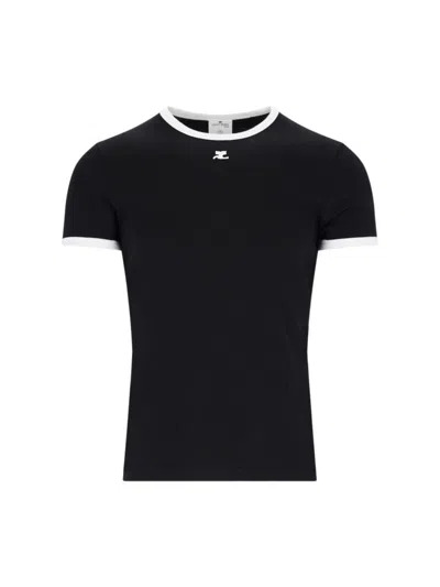 COURRÈGES SHORT-SLEEVED FITTED TOP WITH CONTRAST TRIM