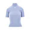 Courrèges Short-sleeved 'reedition' Ribbed Knit Top In Blue