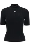 Courrèges Black Reedition Short Sleeves Rib Knit Sweater In Black