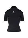 Courrèges Reedition Short Sleeves Ribbed Knitted Sweater Clothing In Black