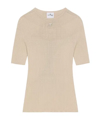 Courrèges Short Sleeved Seamless Knit Sweater In Nude