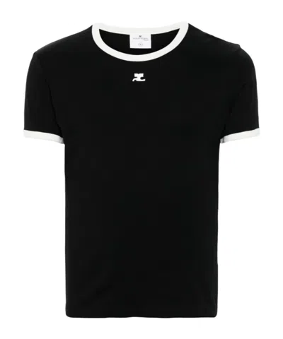 COURRÈGES COURRGES CONTRAST CREWNECK STRAIGHT HEM T-SHIRT