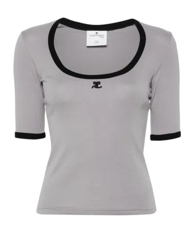 Courrèges Holistic Contrast Cotton T-shirt In Grey
