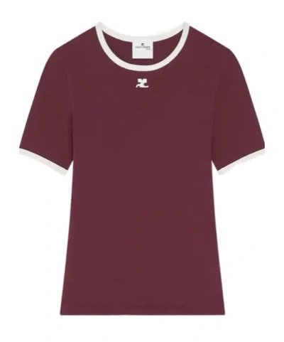 Courrèges Contrast-trim Cotton T-shirt In Purple