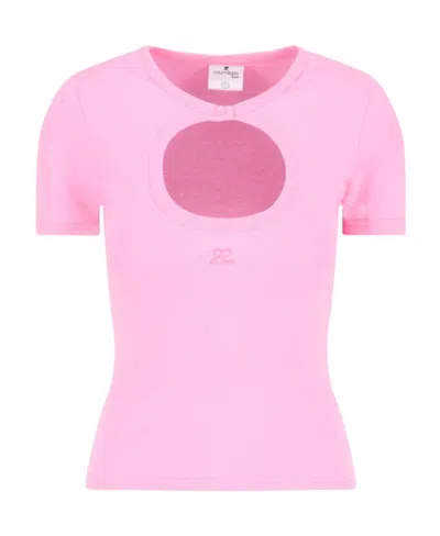 Courrèges Short-sleeved T-shirt With Round Neck In Pink