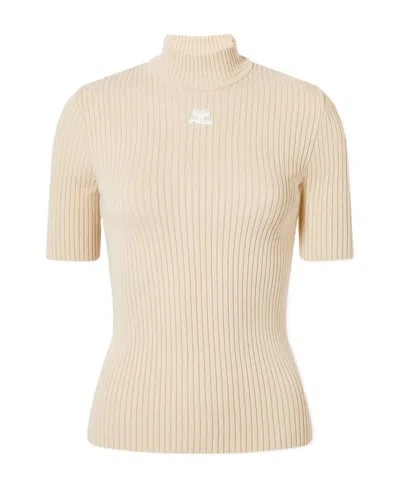 Courrèges Short-sleeved Ribbed Turtleneck Sweater In Multi