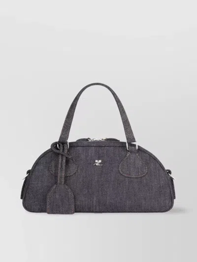 Courrèges Shoulder Bag With Contrast Stitching And Handles In Orange