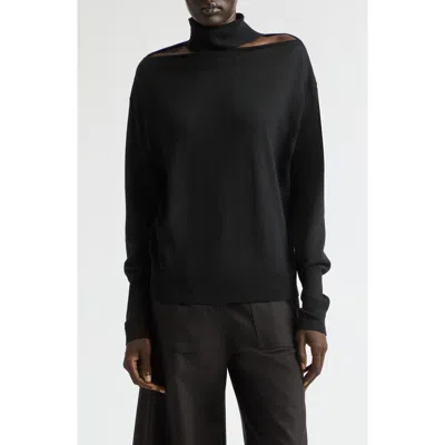 Courrèges Shoulder Cutout Merino Wool Sweater In Black