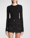 Courrèges Shoulder Snaps Long-sleeve Rib Sweater In Black