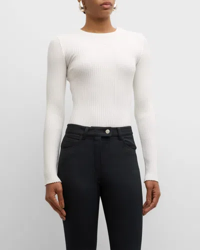 Courrèges Shoulder Snaps Long-sleeve Rib Sweater In Heritage White