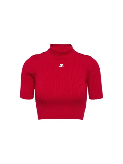 COURRÈGES COURRÈGES SHOULDER SNAPS RIB KNIT CROPPED SWEATER TOP