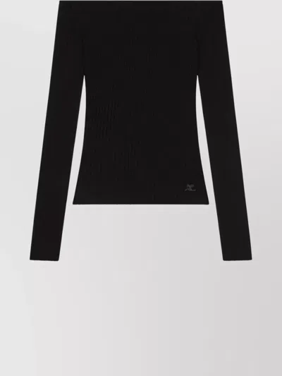 Courrèges Shoulderless Ribbed Knit Top In Black