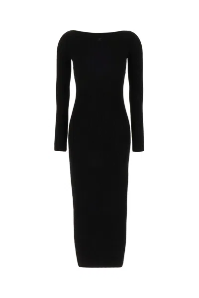 Courrèges Shoulers Rib Knit Long Dress In Black