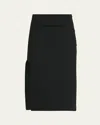Courrèges Side Button Tailored Curve Slit Wool Midi Skirt In Black