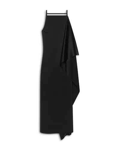 Courrèges Side Drape Sleeveless Satin Dress In Black