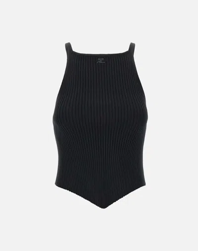 COURRÈGES COURREGES SIGNATURE BLACK RIBBED KNIT TOP