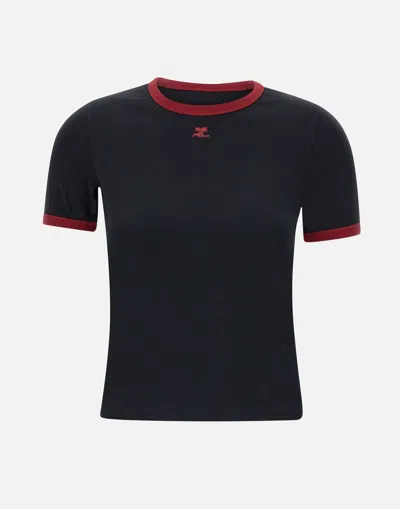 Courrèges Courreges Signature Contrast Black Cotton T Shirt