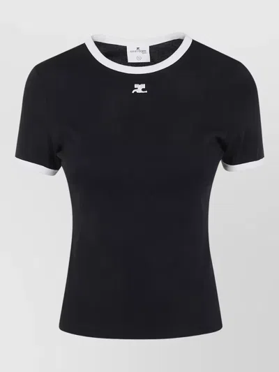 Courrèges Signature Contrast Crew Neck Short Sleeve T-shirt In Black