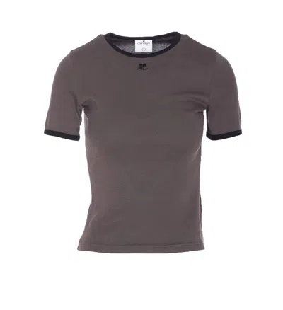 Courrèges Courreges Women T-shirt With Contrasting Cotton Profiles In Multi