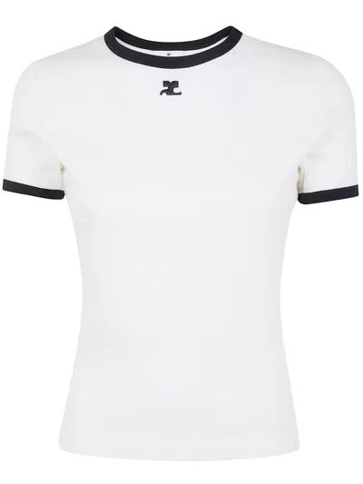 Courrèges Courreges Women Cotton T-shirt With Contrasting Profiles In White
