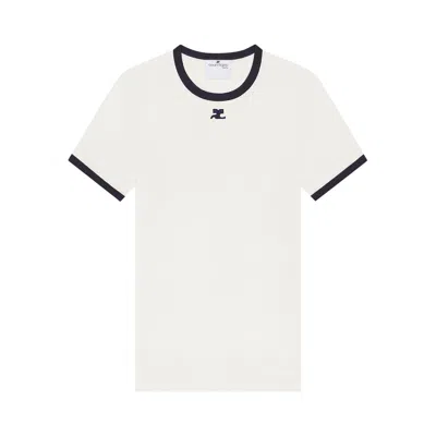 Pre-owned Courrèges Signature Contrast T-shirt 'blanc Heritage/navy' | White | Men's Size M