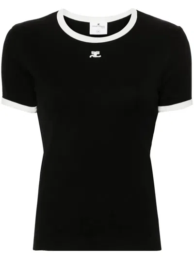 Courrèges "signature Contrast" T-shirt Clothing In Black