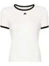 Courrèges Cotton T-shirt With Black Trim And Front Logo In White