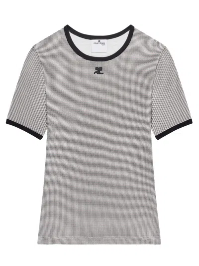 Courrèges Houndstooth Contrast T-shirt In Gray