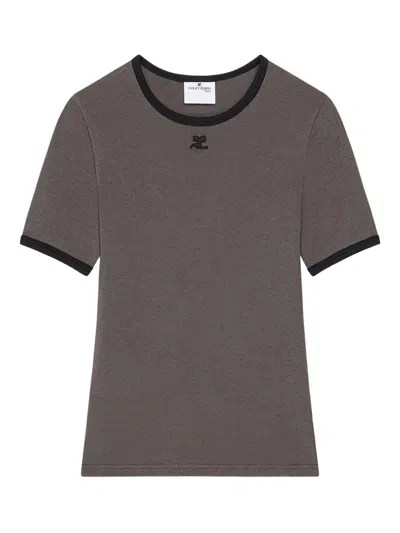 Courrèges Courreges Women T-shirt With Contrasting Cotton Profiles In Multi