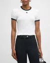 Courrèges Fitted White T-shirt With Contrasting Ribbed Trim In White