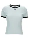 Courrèges Fitted White T-shirt With Contrasting Ribbed Trim In White