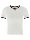 Courrèges Fitted White T-shirt With Contrasting Ribbed Trim In Neutral