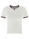 Courrèges Cotton T-shirt With Black Trim And Front Logo In White
