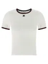 Courrèges Cotton T-shirt With Black Trim And Front Logo In White