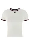 Courrèges Cotton T-shirt With Black Trim And Front Logo In White