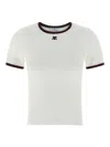 Courrèges Fitted White T-shirt With Contrasting Ribbed Trim In White