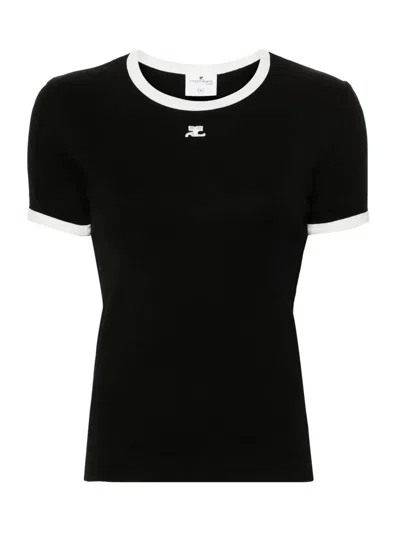 COURRÈGES SIGNATURE CONTRAST T-SHIRT WOMAN BLACK AND WHITE