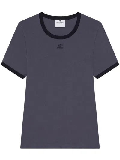 Courrèges Signature Contrast T-shirt Woman Denim And Black In Grey
