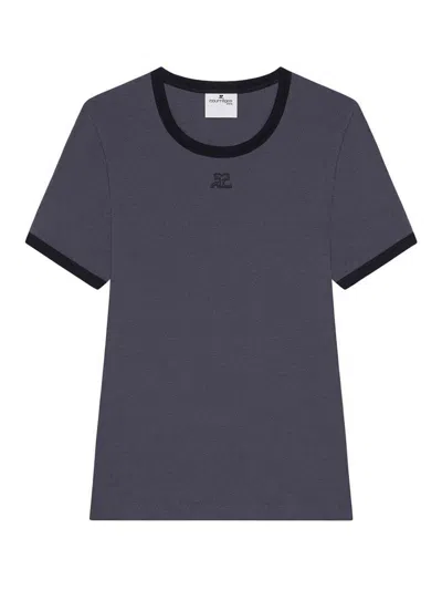 Courrèges Buckle Contrast T-shirt In Grey