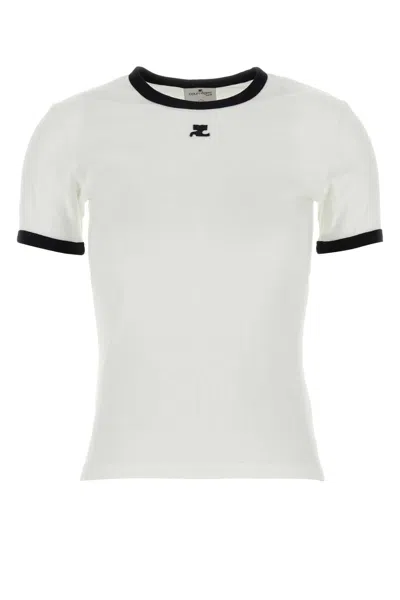 Courrèges Embroidered-logo Contrast-trim T-shirt In White