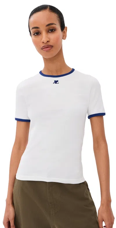 Courrèges Courreges Women Cotton T-shirt With Logo And Contrasting Profiles In White