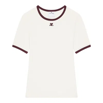 Courrèges Courreges Women Cotton T-shirt With Contrasting Profiles In White