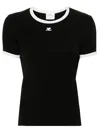 Courrèges Courreges Women Cotton T Shirt With Contrasting Profiles In Black