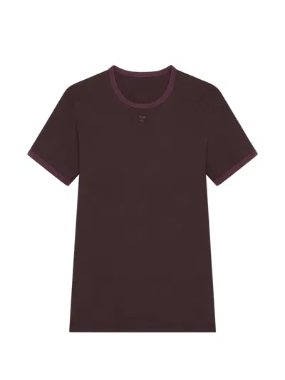 Courrèges Signature Contrast-trim Logo-patch T-shirt In Burgundy