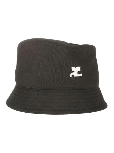 Courrèges Signature Cotton Bucket Hat In Black