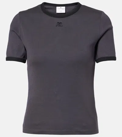 Courrèges Buckle Contrast T-shirt In Gray
