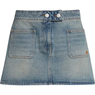 Courrèges A-line Mini Denim Skirt With Double-button Closure In Blue