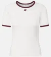 Courrèges Cotton T-shirt With Black Trim And Front Logo In White