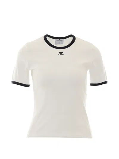 Courrèges Signature Logo-patch Contrast-trim T-shirt In White
