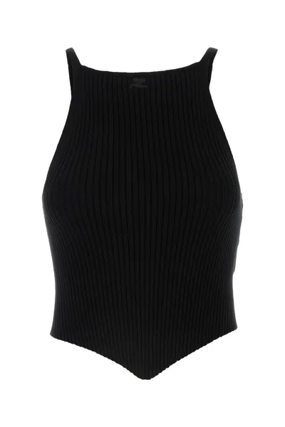 Courrèges Signature Pointy Rib Knit Top-m Nd Courreges Female In Black